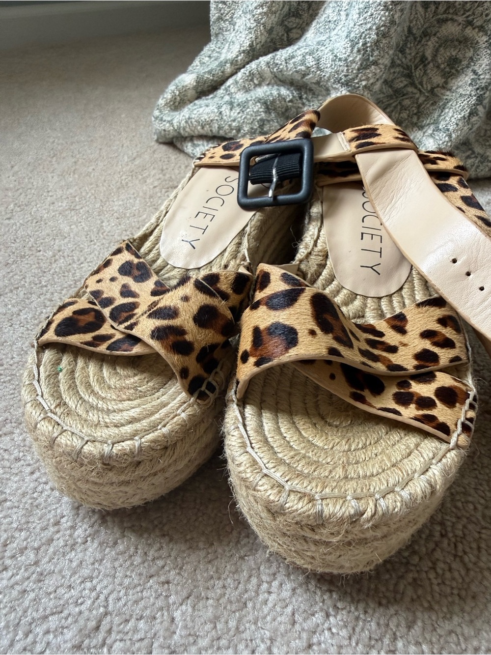 Sole Society Leopard Print Platform Espadrilles - Tan/Black 7.5